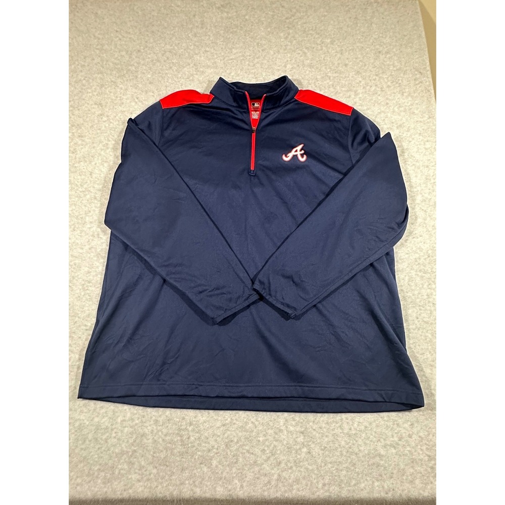 MLB Atlanta Braves Pullover Mens 3XL Navy Blue  Quarter Zip Logo Colorblock